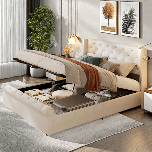 Cama 140 x 190 cm, USB, LED, cama de casal, cama jovem, cama funcional, cama com arrumação Cama 140 x 190 cm, USB, LED, cama de casal, cama jovem, cama funcional, cama com arrumação