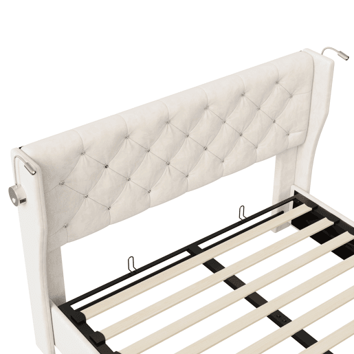 Cama 140 x 190 cm, USB, LED, cama de casal, cama jovem, cama funcional, cama com arrumação Cama 140 x 190 cm, USB, LED, cama de casal, cama jovem, cama funcional, cama com arrumação