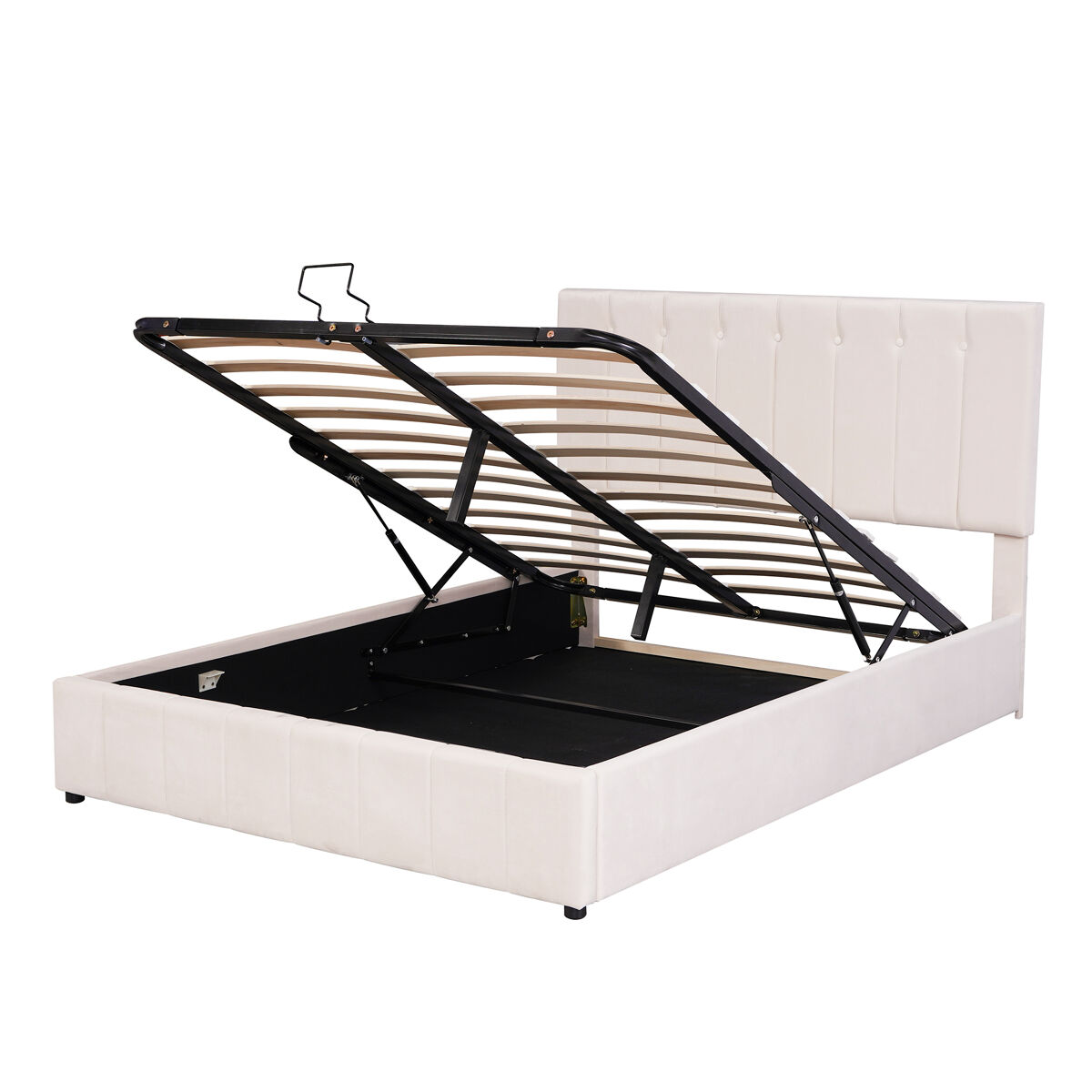 Cama de matrimonio de terciopelo 140x200 cm con almacenaje,blanco