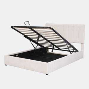 Cama de casal de veludo 140x200 cm com armazenamento,branco