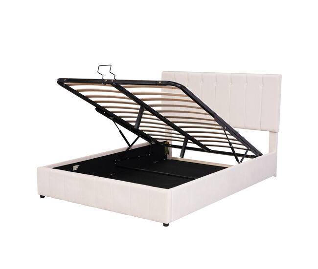 Cama de matrimonio de terciopelo 140x200 cm con almacenaje,blanco