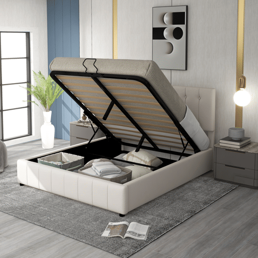 Cama de casal de veludo 140x200 cm com armazenamento,branco Cama de casal de veludo 140x200 cm com armazenamento,branco