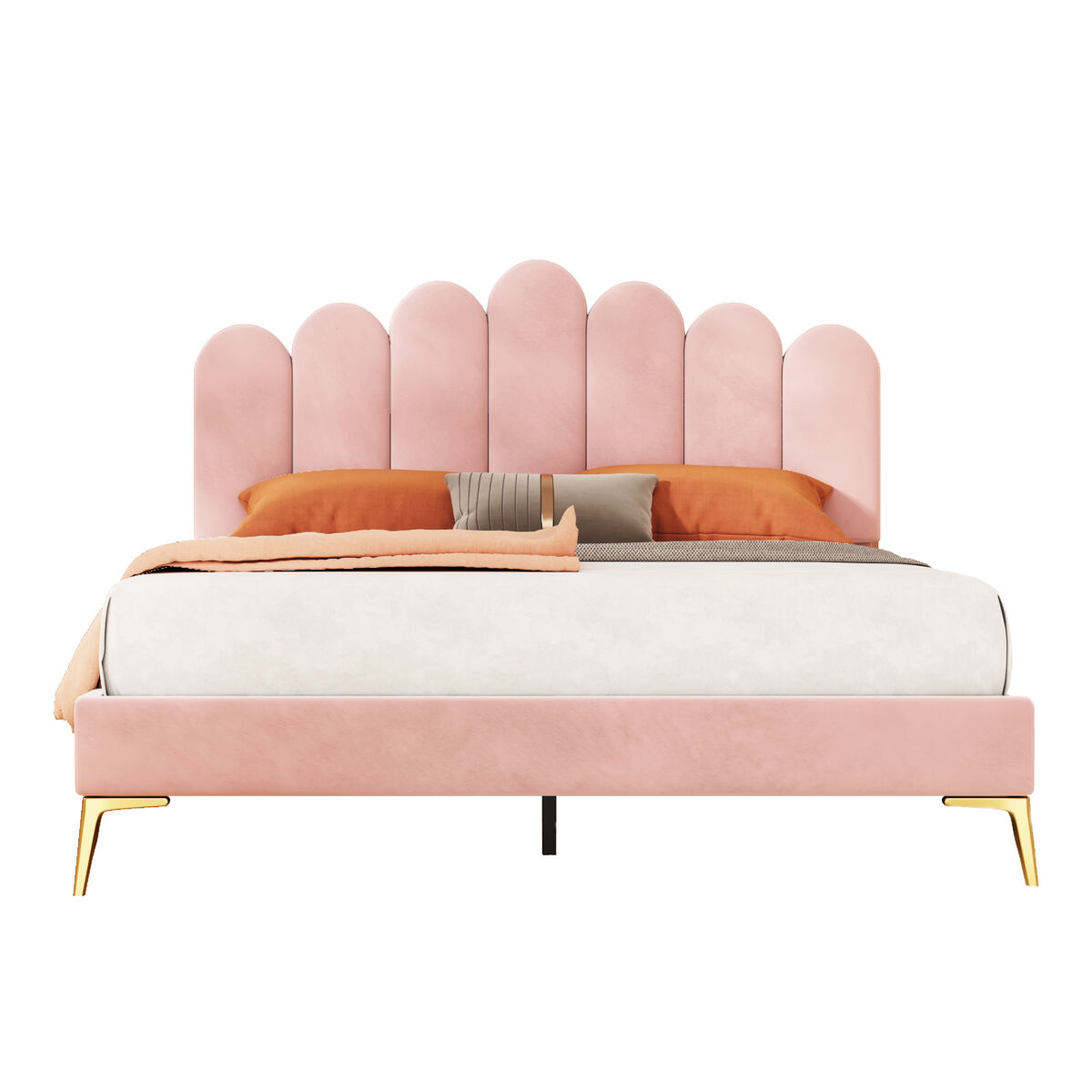 Cama de matrimonio de terciopelo 140x203 Rosa