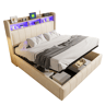 Cama de casal de linho 160x200 cm com armazenamento e luz led,bege