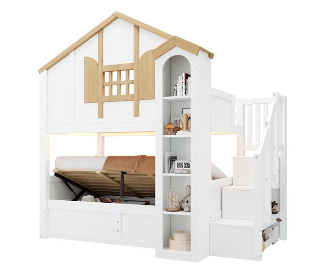 Litera infantil de madera de pino 90x200 cm,blanco