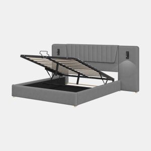 Cama de casal de veludo 180x200 cm com armazenamento,cinza