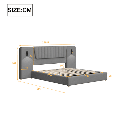 Cama de casal de veludo 180x200 cm com armazenamento,cinza Cama de casal de veludo 180x200 cm com armazenamento,cinza