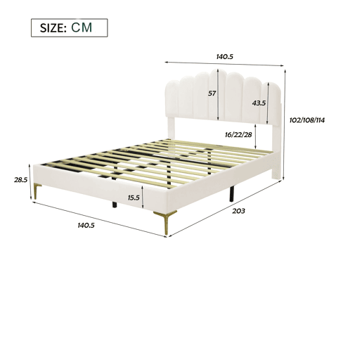Cama de casal de veludo 140x200 cm,bege Cama de casal de veludo 140x200 cm,bege