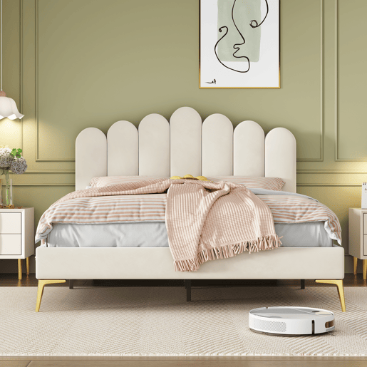 Cama de casal de veludo 140x200 cm,bege Cama de casal de veludo 140x200 cm,bege