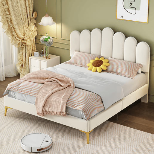 Cama de casal de veludo 140x200 cm,bege Cama de casal de veludo 140x200 cm,bege