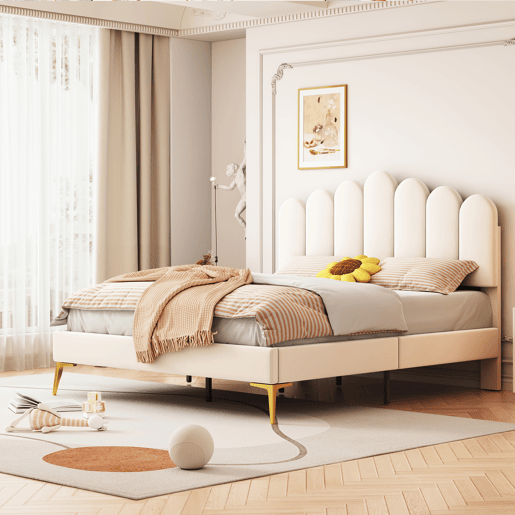 Cama de casal de veludo 140x200 cm,bege Cama de casal de veludo 140x200 cm,bege