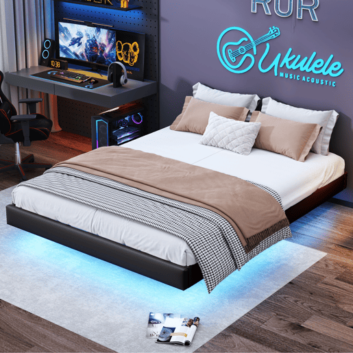 Cama 160x200cm, LED, cama de casal, estrutura de cama