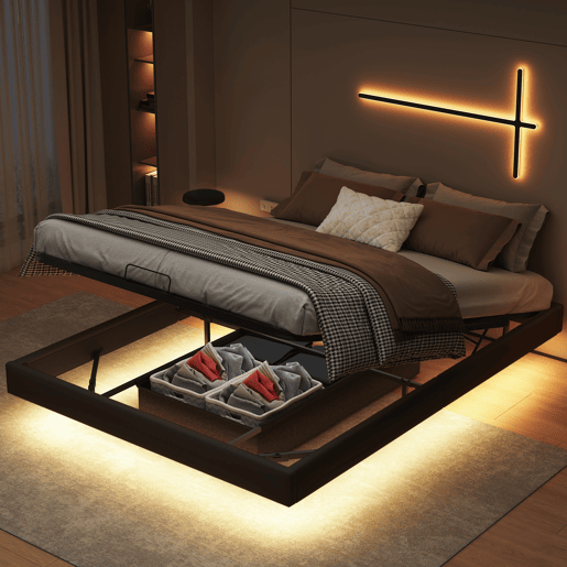 Cama 160x200cm, LED, cama de casal, estrutura de cama