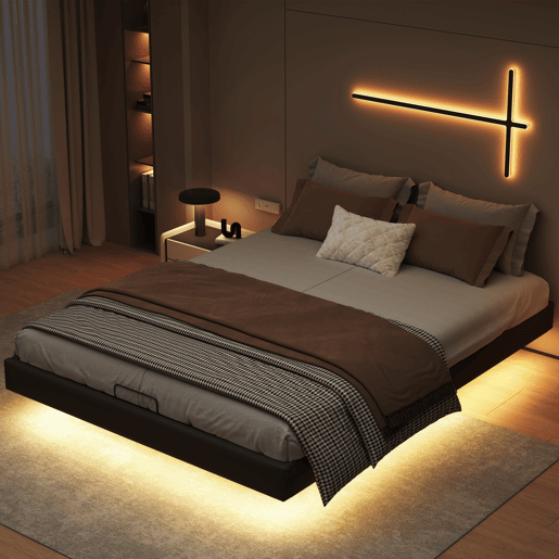 Cama 160x200cm, LED, cama de casal, estrutura de cama