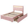 cama juvenil,cama de solteiro de tecido 90x200 cm com luz led,rosa