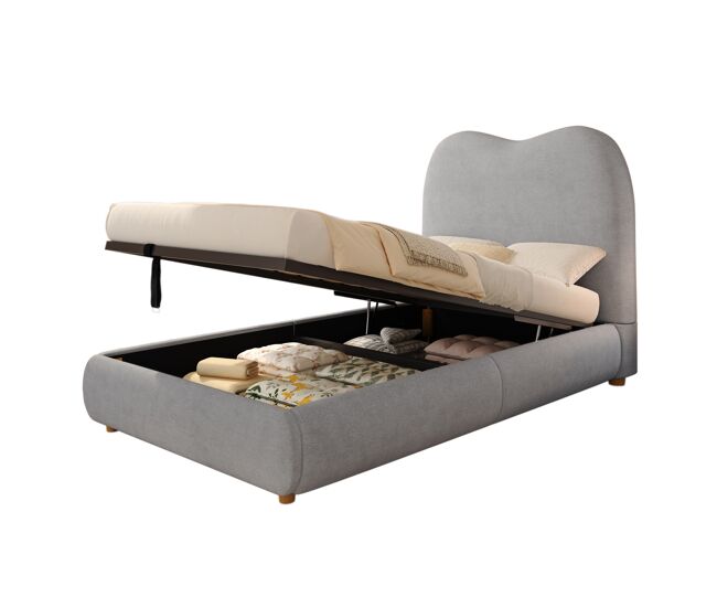 Cama infantil,cama individual de lino 90x200 cm con almacenaje,gris