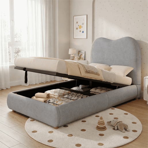 Cama de criança,cama de solteiro de linho 90x200 cm com armazenamento,cinza