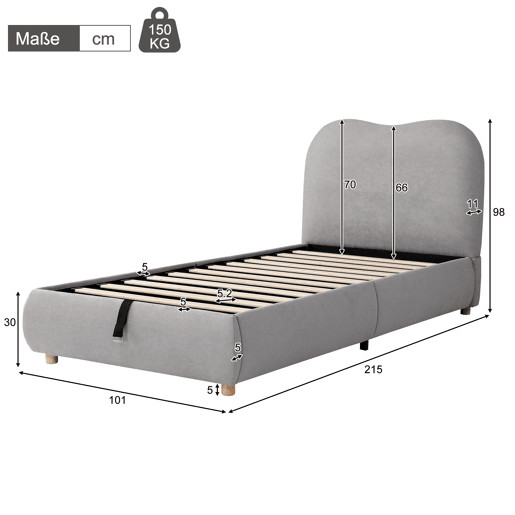 Cama de criança,cama de solteiro de linho 90x200 cm com armazenamento,cinza