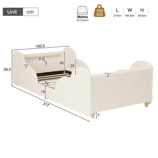 Cama de criança,cama de solteiro de tecido 90x200 cm,bege Cama de criança,cama de solteiro de tecido 90x200 cm,bege