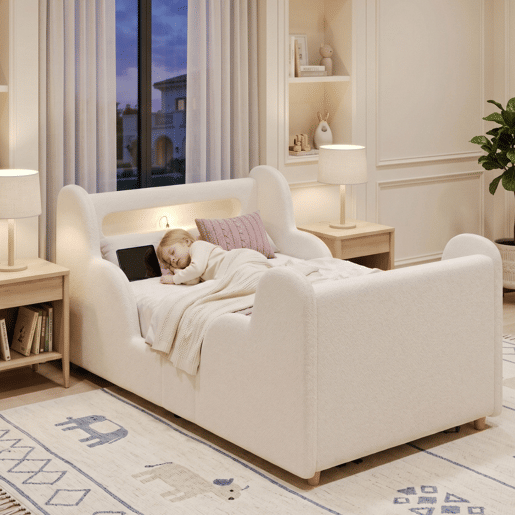 Cama de criança,cama de solteiro de tecido 90x200 cm,bege Cama de criança,cama de solteiro de tecido 90x200 cm,bege
