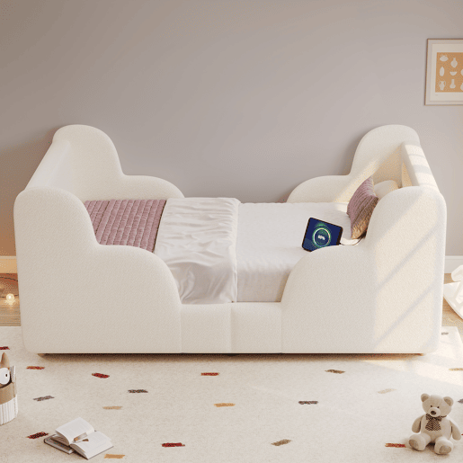 Cama de criança,cama de solteiro de tecido 90x200 cm,bege Cama de criança,cama de solteiro de tecido 90x200 cm,bege