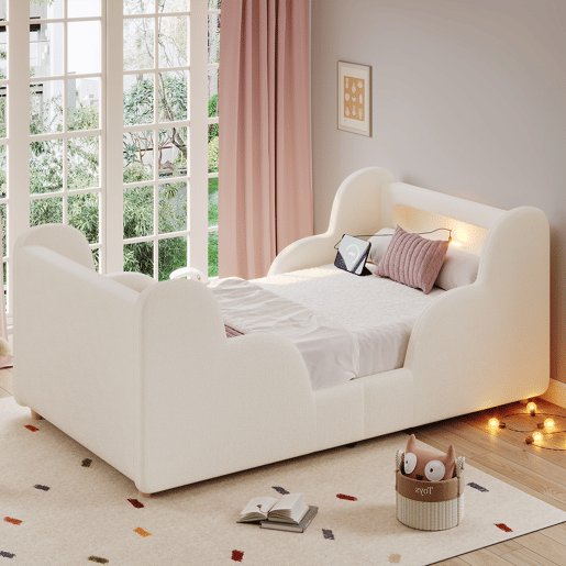 Cama de criança,cama de solteiro de tecido 90x200 cm,bege Cama de criança,cama de solteiro de tecido 90x200 cm,bege
