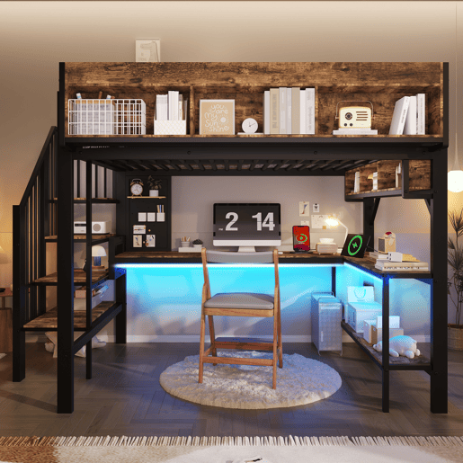 Cama de criança,cama alta de madeira maciça 140x200 cm com luz led,preto+natural Cama de criança,cama alta de madeira maciça 140x200 cm com luz led,preto+natural