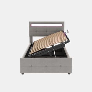 cama juvenil,cama de solteiro de veludo 90x200 cm com armazenamento e luz led,cinza