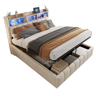 Cama de casal de linho 180x200 cm com armazenamento e luz led,bege