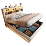 Cama de casal de linho 180x200 cm com armazenamento e luz led,bege