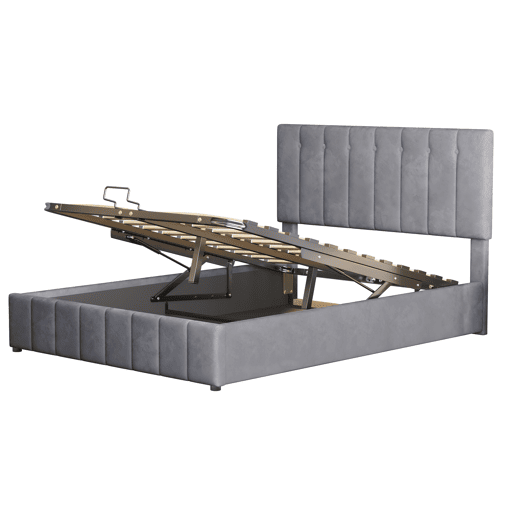 Cama de casal de veludo 140x200 cm com armazenamento,cinza Cama de casal de veludo 140x200 cm com armazenamento,cinza
