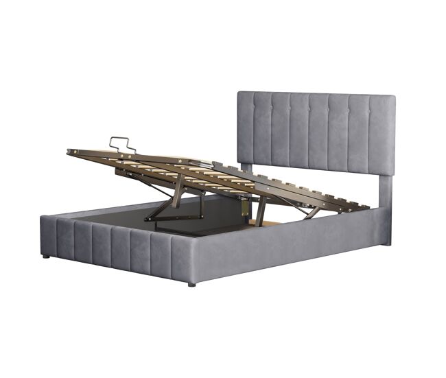 Cama de matrimonio de terciopelo 140x200 cm con almacenaje,gris