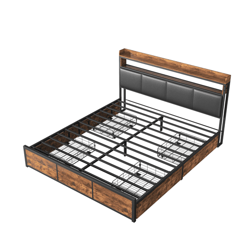 Cama estofada, luzes LED, com espaço de armazenamento Cama estofada, luzes LED, com espaço de armazenamento