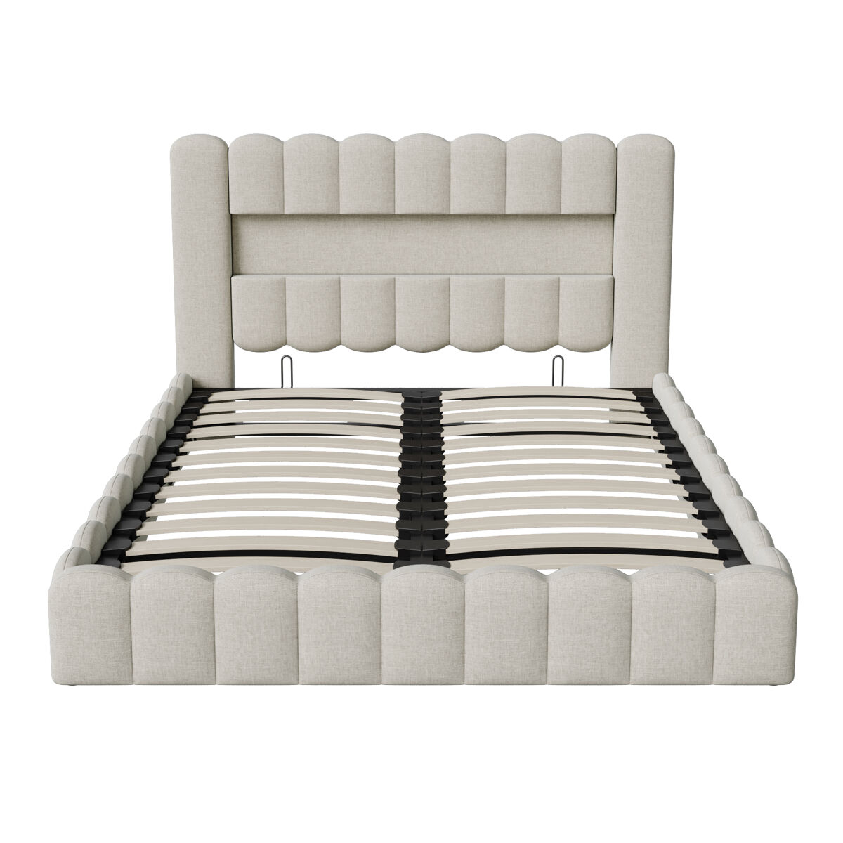 Cama tapizada 160x200cm, cama con somier hidráulico, cama con somier de láminas, lámpara de lectura con puerto de carga usb e iluminación led, cama