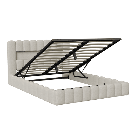 Cama estofada 160x200 cm, cama com estrado hidráulico, cama com estrado de ripas, candeeiro de leitura com porta de carregamento USB e iluminação LED, cama com baú, cama de casal juvenil (bege)