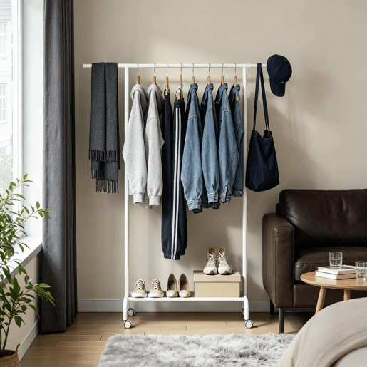 Cabideiro com rodas - Design aberto e portátil para roupa - Branco