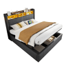Cama de casal de linho 160x200 cm com armazenamento e luz led,cinza
