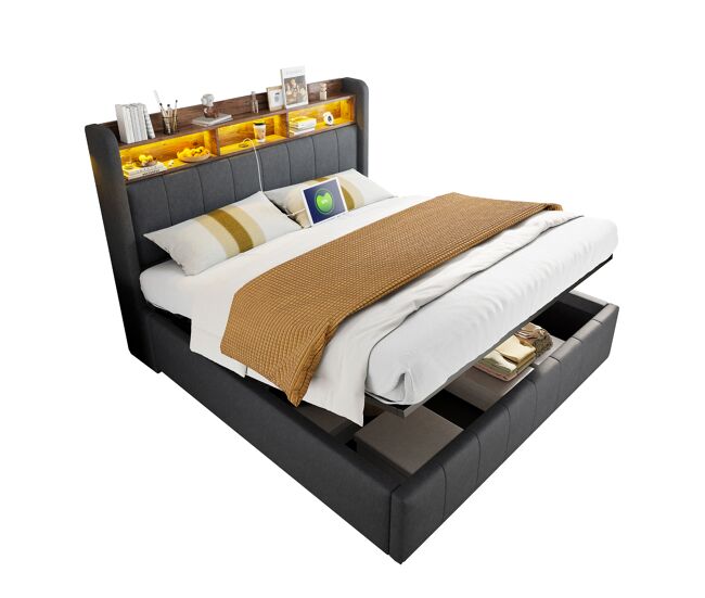 Cama de matrimonio de lino 160x212