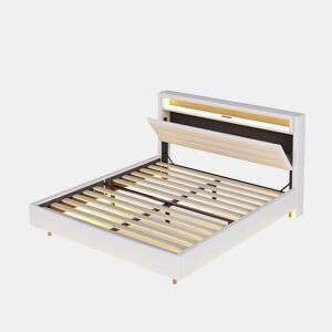 Cama de casal de linho 160x200 cm com luz led,bege