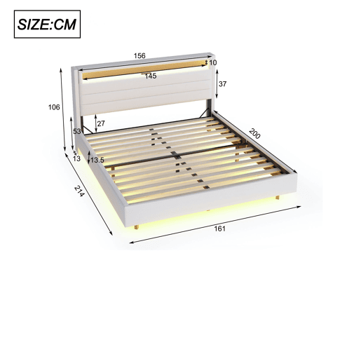 Cama de casal de linho 160x200 cm com luz led,bege Cama de casal de linho 160x200 cm com luz led,bege