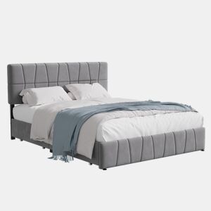 Cama estofada 160x200cm cama de casal com estrado de ripas e 4 gavetas, cama com arrumação cama de madeira cama funcional veludo, cinza