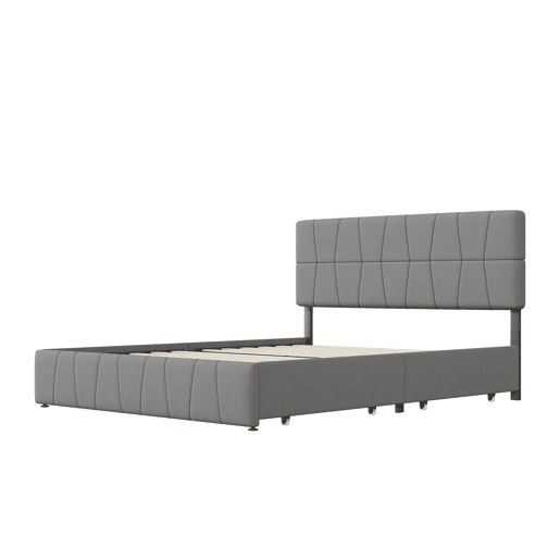 Cama estofada 160x200cm cama de casal com estrado de ripas e 4 gavetas, cama com arrumação cama de madeira cama funcional veludo, cinza