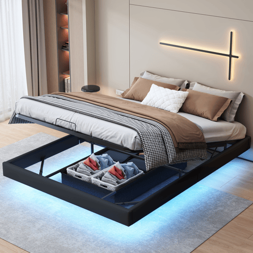 Cama estofada 160x200cm com estrado em madeira, estrutura de cama 160x200cm com iluminação LED, cama com lençóis, resistente e estável, cama de casal, estrutura de cama Cama estofada 160x200cm com estrado em madeira, estrutura de cama 160x200cm com iluminação LED, cama com lençóis, resistente e estável, cama de casal, estrutura de cama
