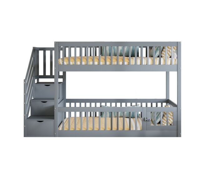 Litera infantil de madera maciza 90x200 cm,gris