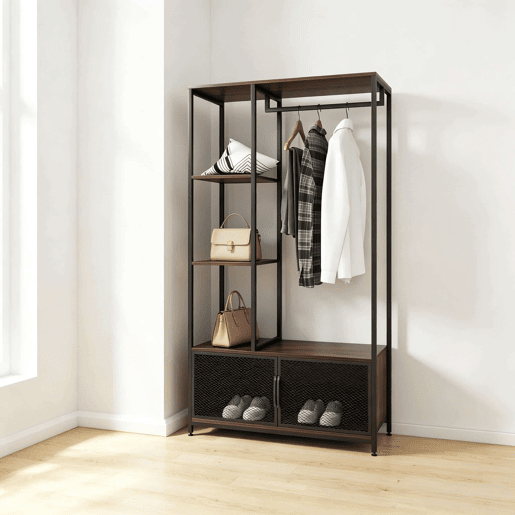 Cabideiro de pé - Organizador de roupa aberto e multifuncional para o quarto e a entrada - Preto Cabideiro de pé - Organizador de roupa aberto e multifuncional para o quarto e a entrada - Preto