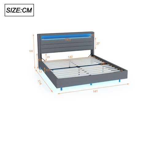 Cama de casal de linho 140x200 cm com luz led,cinza Cama de casal de linho 140x200 cm com luz led,cinza