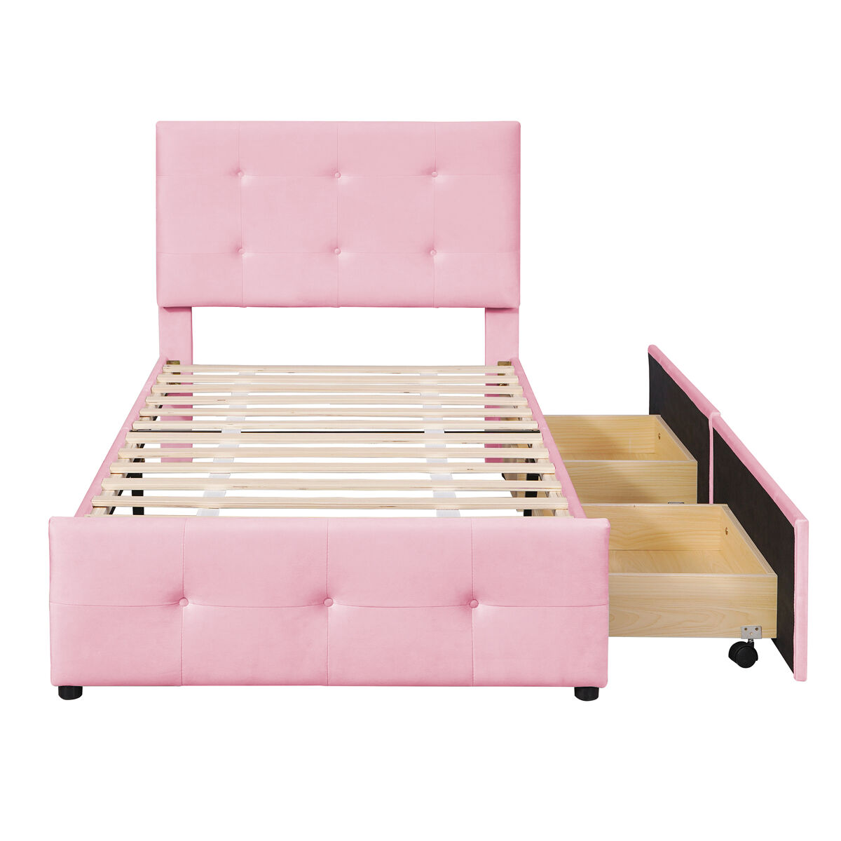 Cama juvenil,cama individual de terciopelo 90x200 cm,rosa