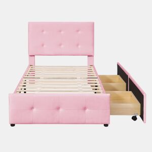 cama juvenil,cama de solteiro de veludo 90x200 cm,rosa