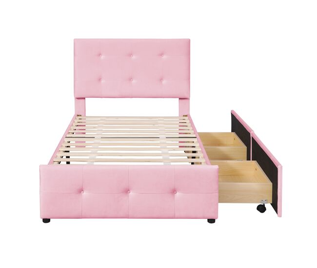 Cama juvenil,cama individual de terciopelo 90x200 cm,rosa