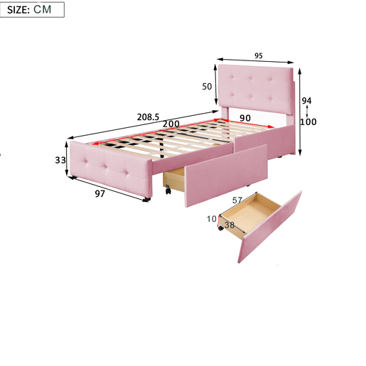 cama juvenil,cama de solteiro de veludo 90x200 cm,rosa cama juvenil,cama de solteiro de veludo 90x200 cm,rosa